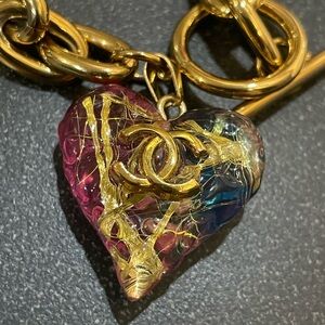 CHANEL Gold and Multicolor Heart Necklace